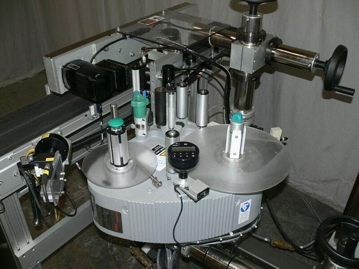 Used Accraply Pressure sensitive Side Labeler MSNO6799 w/ Dorner 2200 Conveyor
