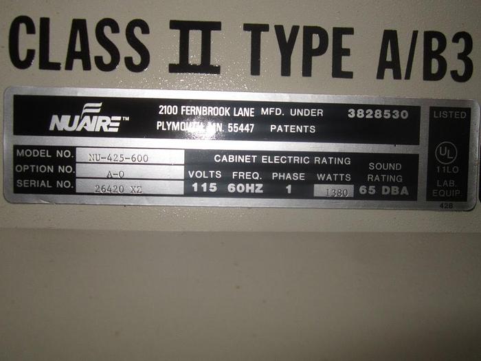 Used Fume Hood, 70" X 28" X 23", NuAire, Mdl NU-425-600, #S739821