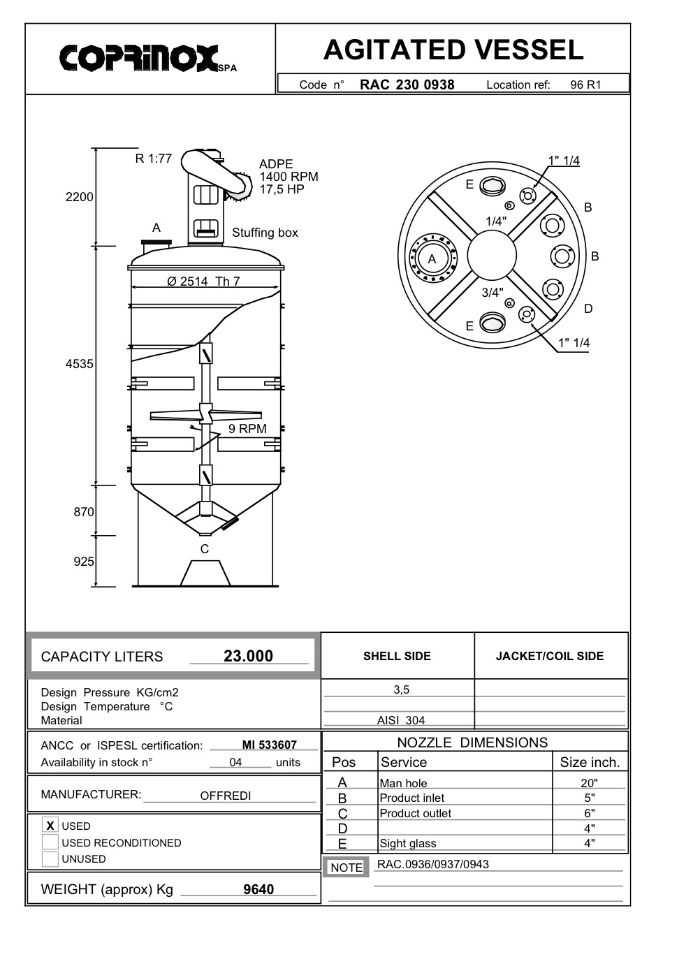 Usato Reattore / miscelatore OFFREDI da 23000 Litri