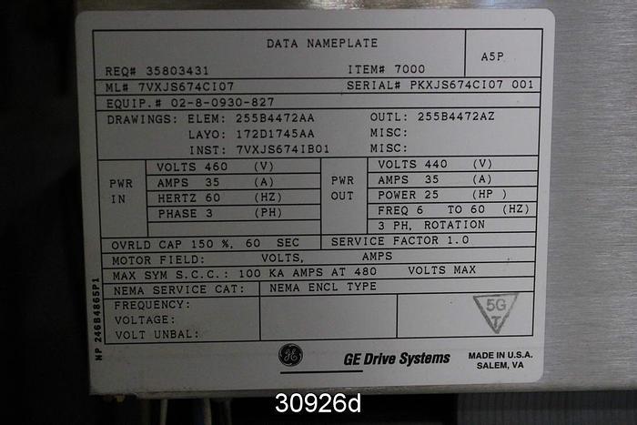 Used General Electric AC300 Adjustable Speed Drive System Cabinet #30926