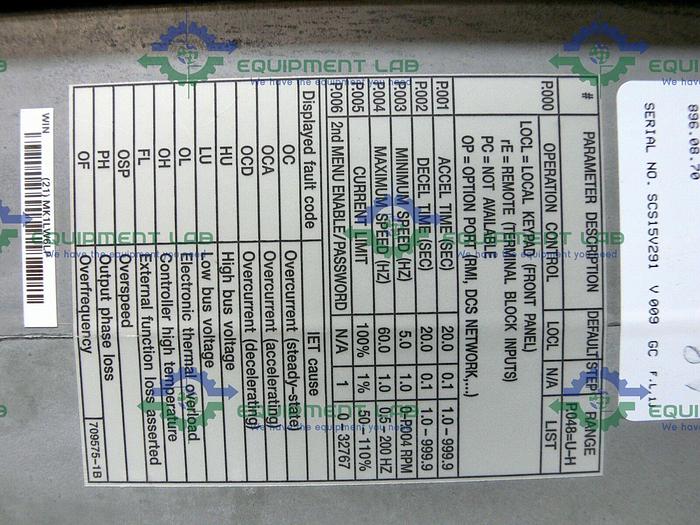 Used Reliance Electric GV3000/SE 15V4260 460V 3 Phase 15HP VTAC 7 HVAC Drive