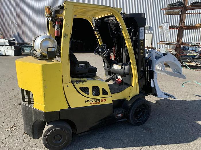 Used 8,000 POUND HYSTER MODEL S80FTBCS MFG. 2013 W/ CASCADE ROLL CLAMP