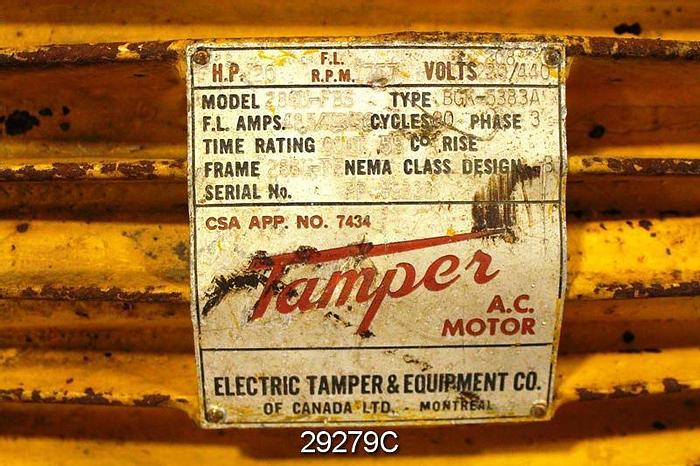 Used Tamper 286U-FBS AC Motor, 20 Hp, 1757 Rpm #29279