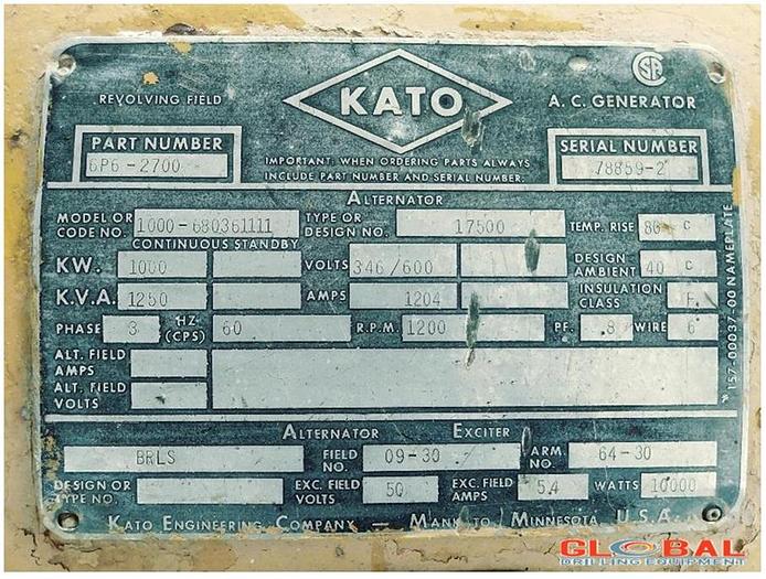 Used Item 0778 : Kato Engineering 1000KW Generator