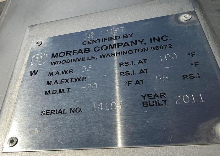Used Tank, 425 Gallon, Stainless Steel, 55 PSI, DT/DB, Morfab #S744614