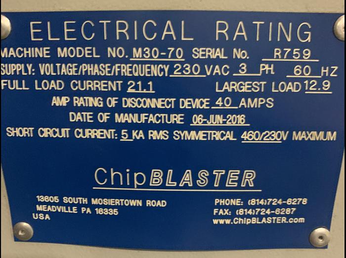 Used CHIP BLASTER M30-70 HIGH PRESSURE COOLANT SYSTEM