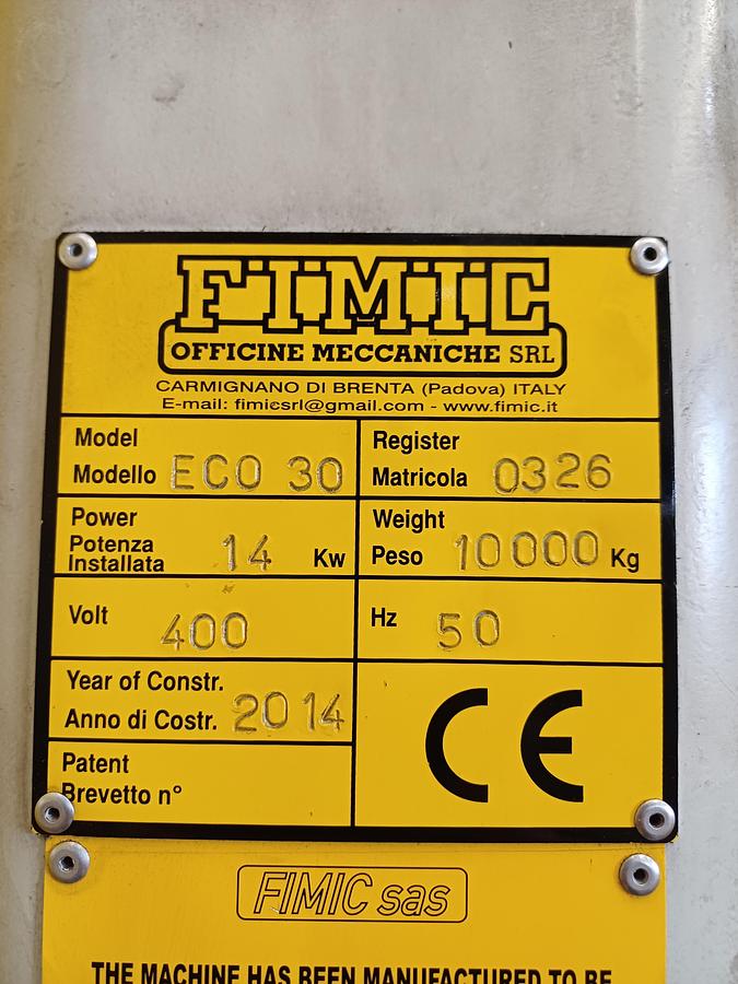 Used Fimic model ECO 30 pipe guillotine 2000mm x 1200mm cutting bed. Hydraulic cutting with take off.  