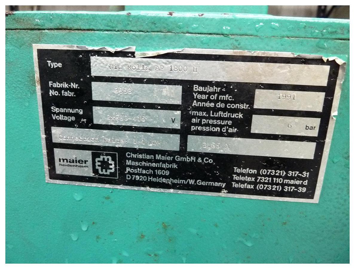 Used 1800mm Maier Isolating nip unit with Maier twin head winder station, taper tension winding device