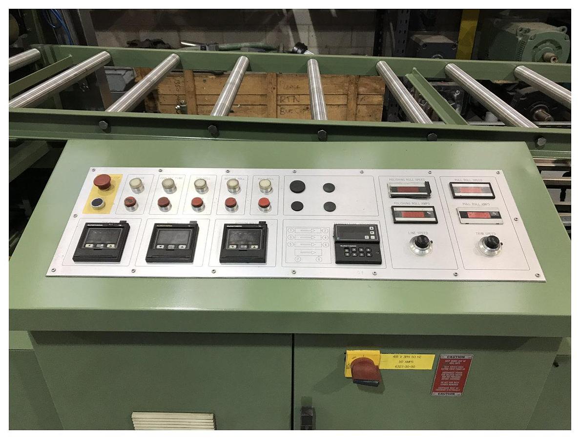 Used 890mm wide Welex coextrusion World Standard sheet line with 90mm and 50mm extruders, melt pump, feedblock, 800mm die, 890mmx300mm stack, haul off 1996