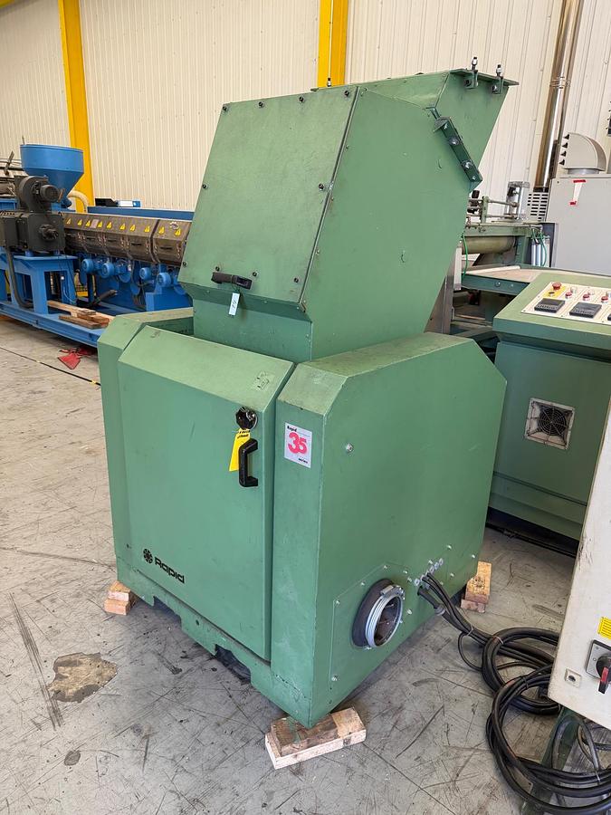 Used 450mm x 350mm Rapid model 3545 KUP granulator soundproofed with 22kw motor.