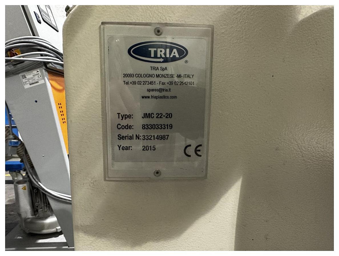 Used 220mm x 200mm Tria auger fed granulator with soundproofing and fan extract.  Model JMC 22-20. Year 2015