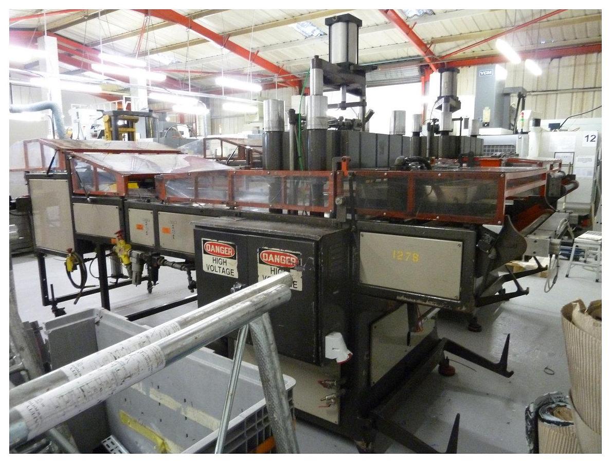 Used 760mm wide GN model 3021C thermoforming machine. 760 x 530mm forming area. 100mm draw. 1992 Stacker from 1998