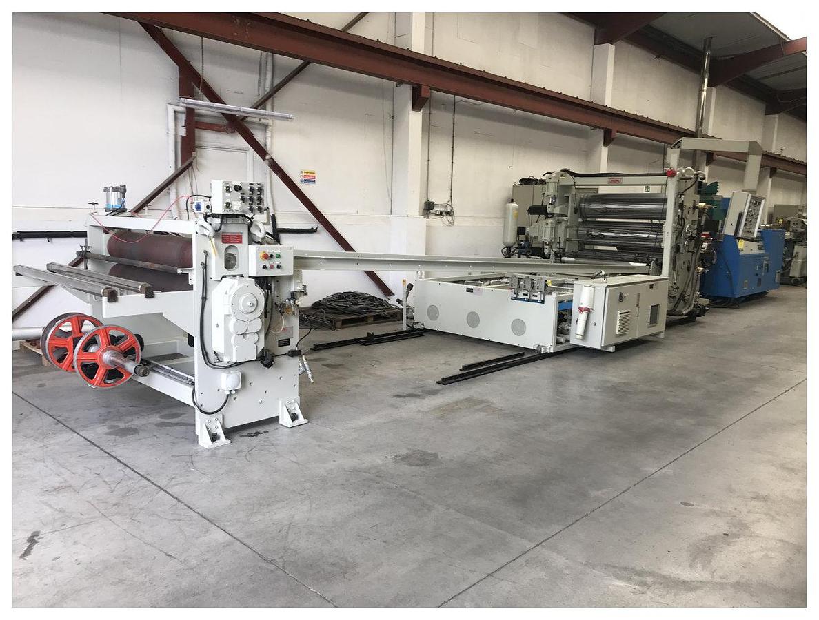 Used 1500mm Wide Omipa Union Single Screw Sheet Extrusion Line. 100mm Union single screw extruder, 1500mm die, 1500mm Omipa roll stack, pumps. Haul off