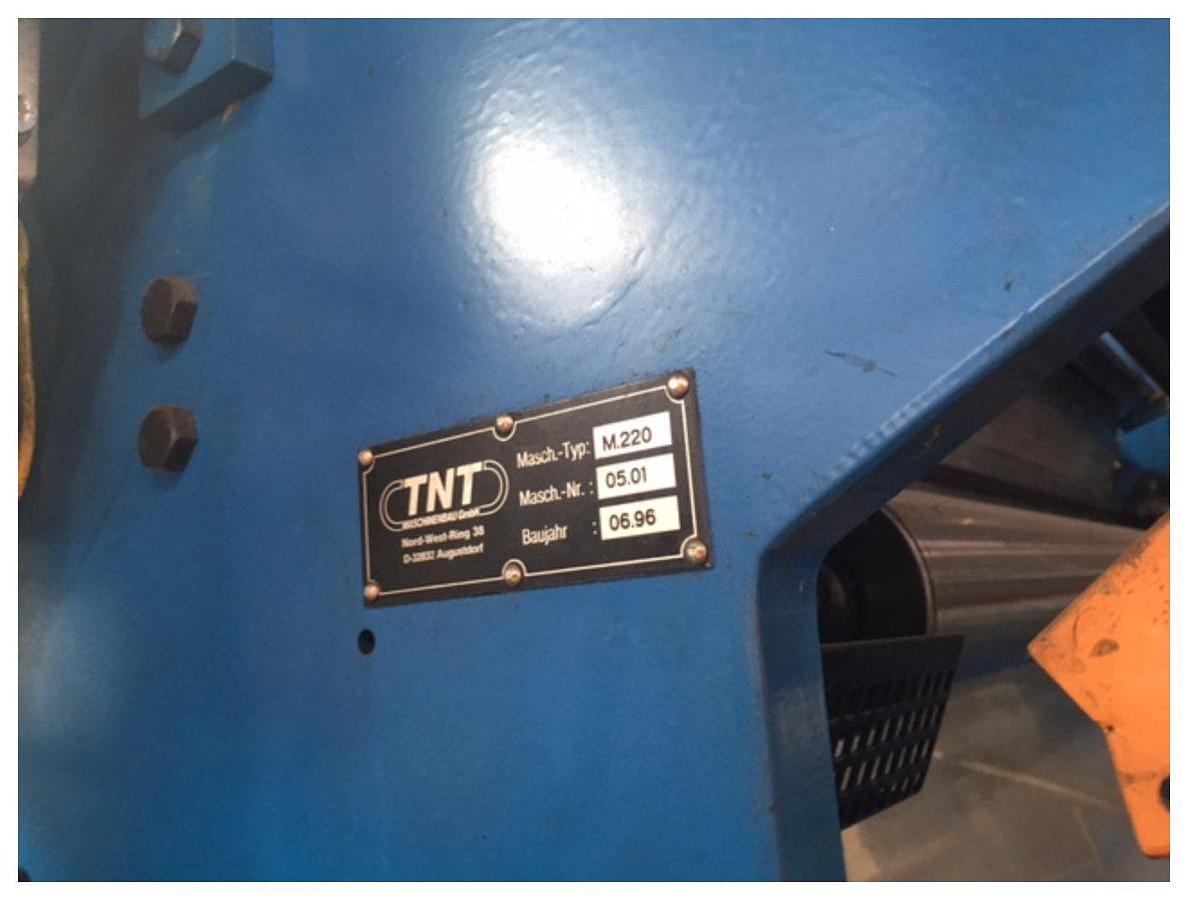Used 1200mm wide TNT semi automatic winder  model M220. 1000mm max roll diameter 1996
