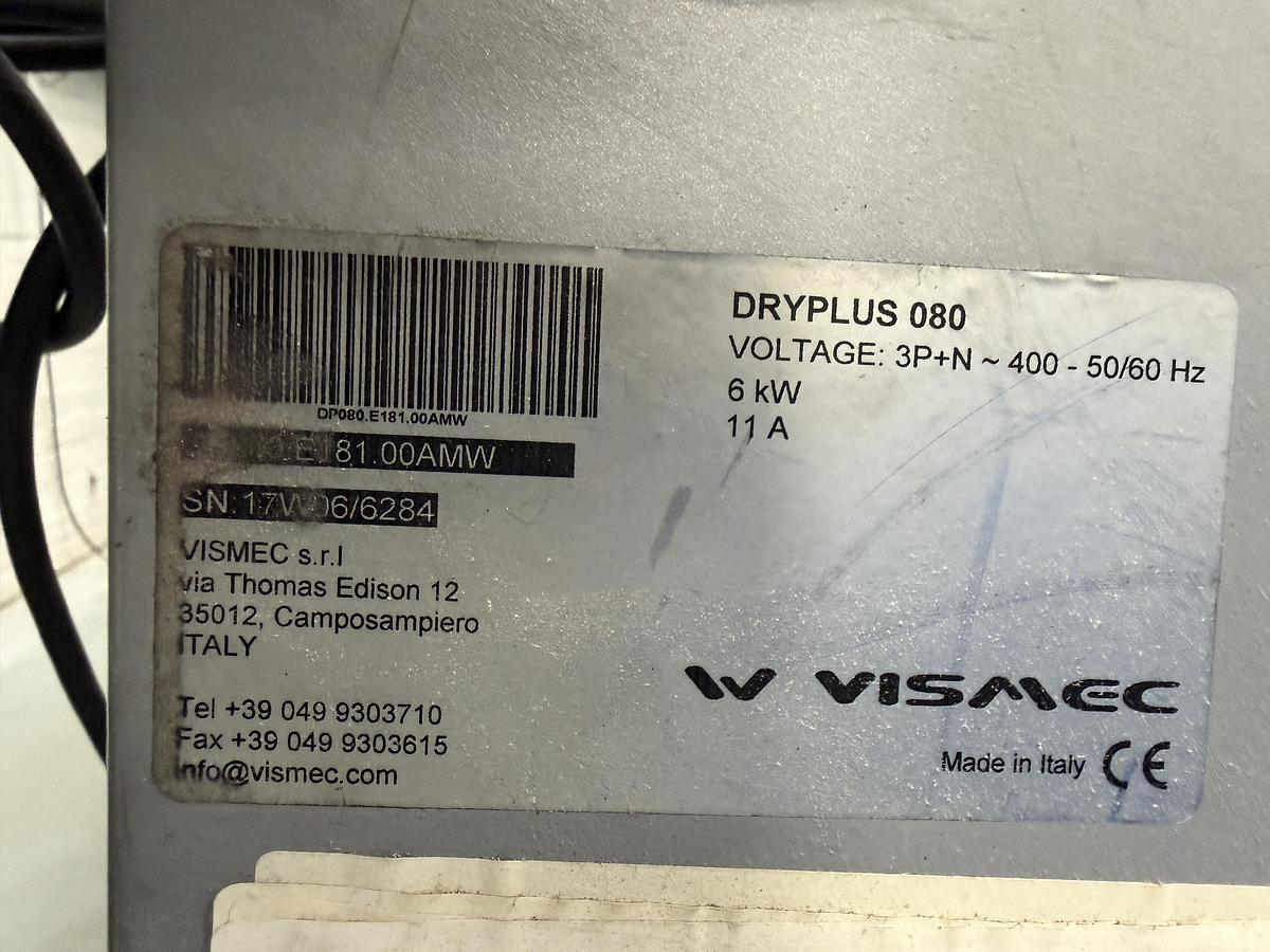 Used 300litre Vismec model Dryplus 080 6kw. Dehumidifying dryer 2017