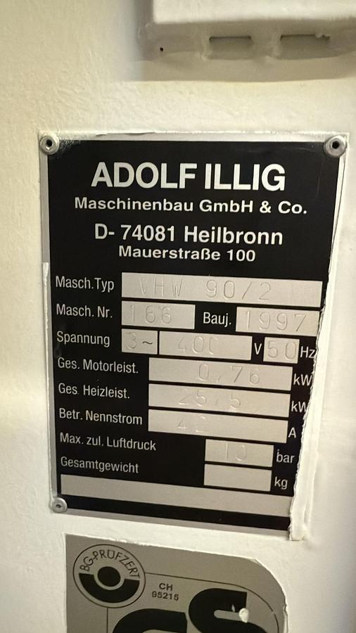 Used 900mm wide Illig model VHW 90/2 two roll preheater