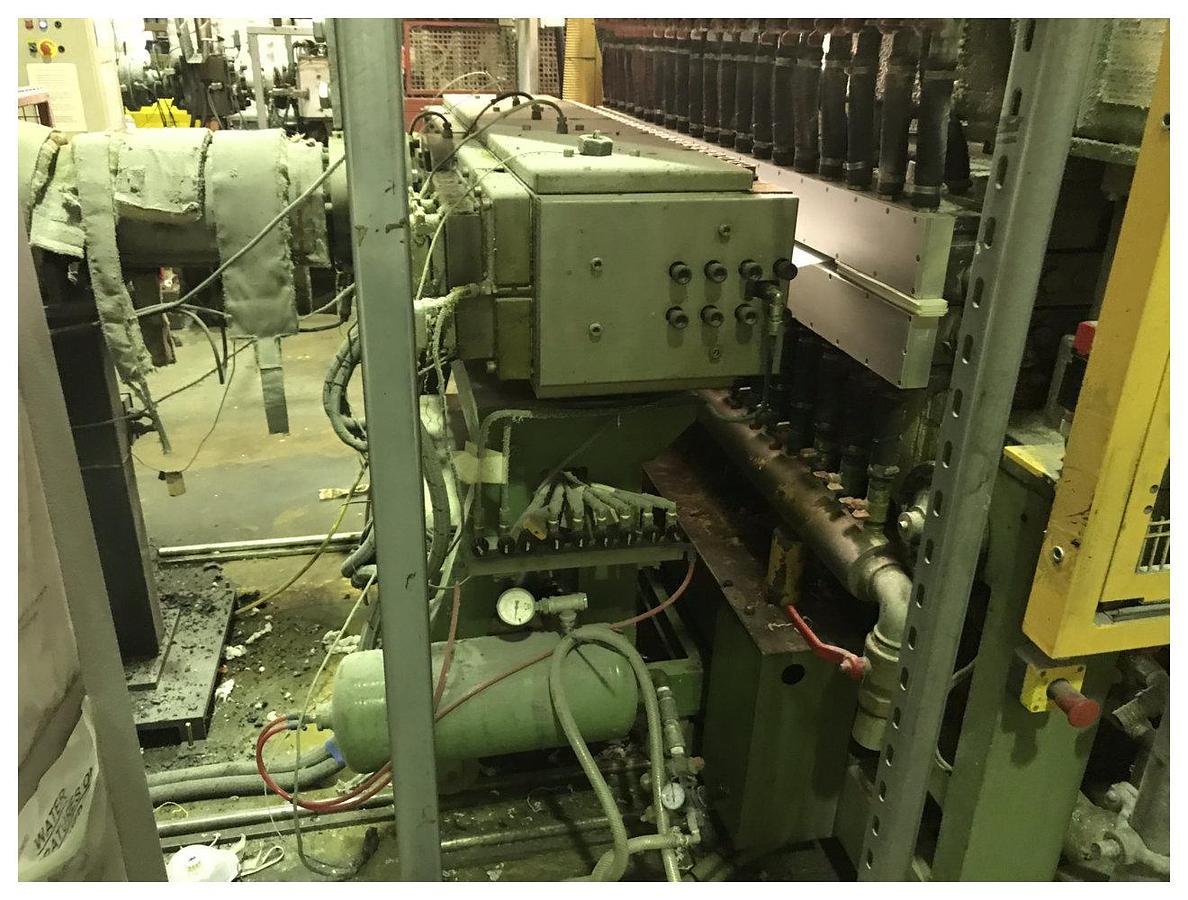 Used 1250mm Wide Kweenb Rossi Stampi twinwall PP Line; 120mm Extruder, G/pump, Die, Calibrator, hauloff, Oven, H/Off, Treater, Nip Roll, Guillotine, Grinder.Yr2007