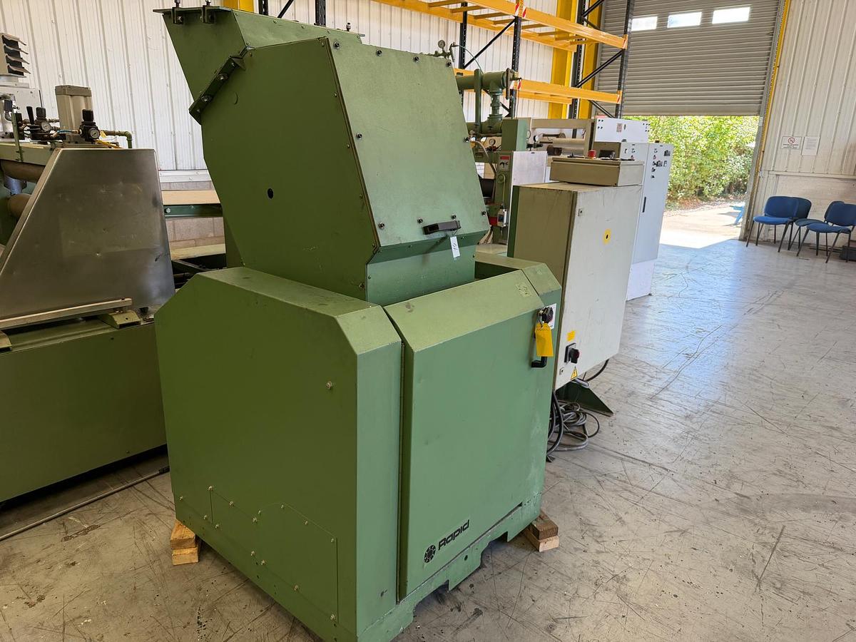 Used 450mm x 350mm Rapid model 3545 KUP granulator soundproofed with 22kw motor.