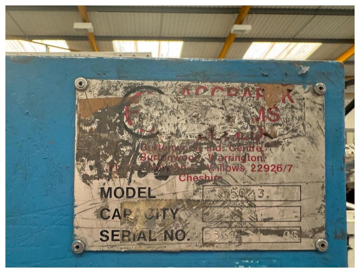 Used 75mm Accrapak model 750/3 pelletiser with start stop and soundproofing.