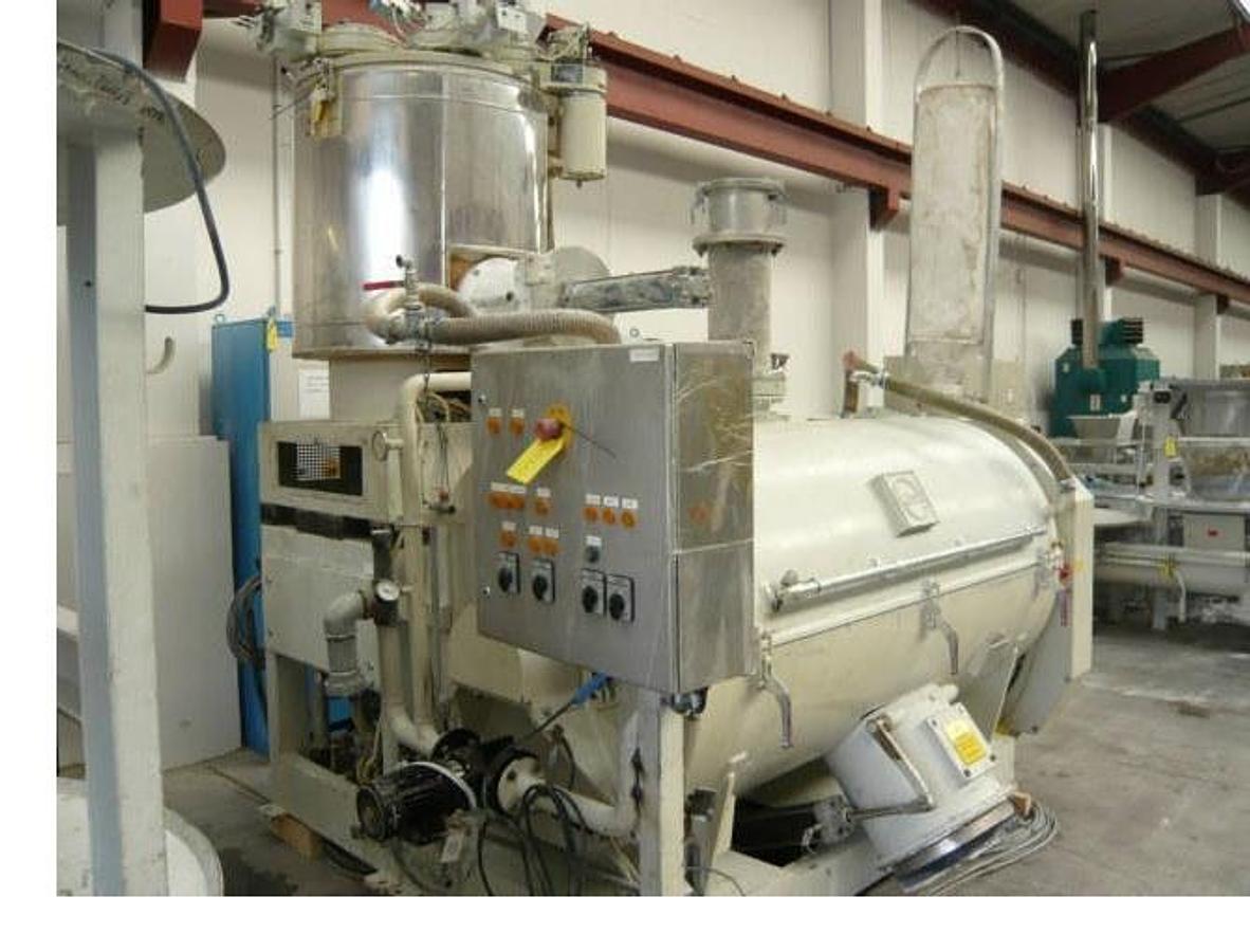 Used 500 litre MTI high speed mixer cooling combination model M500/K1600. 1990 Superb PLC integrated 'FIX' Gravimetric 4x liquid 6x powder feed system