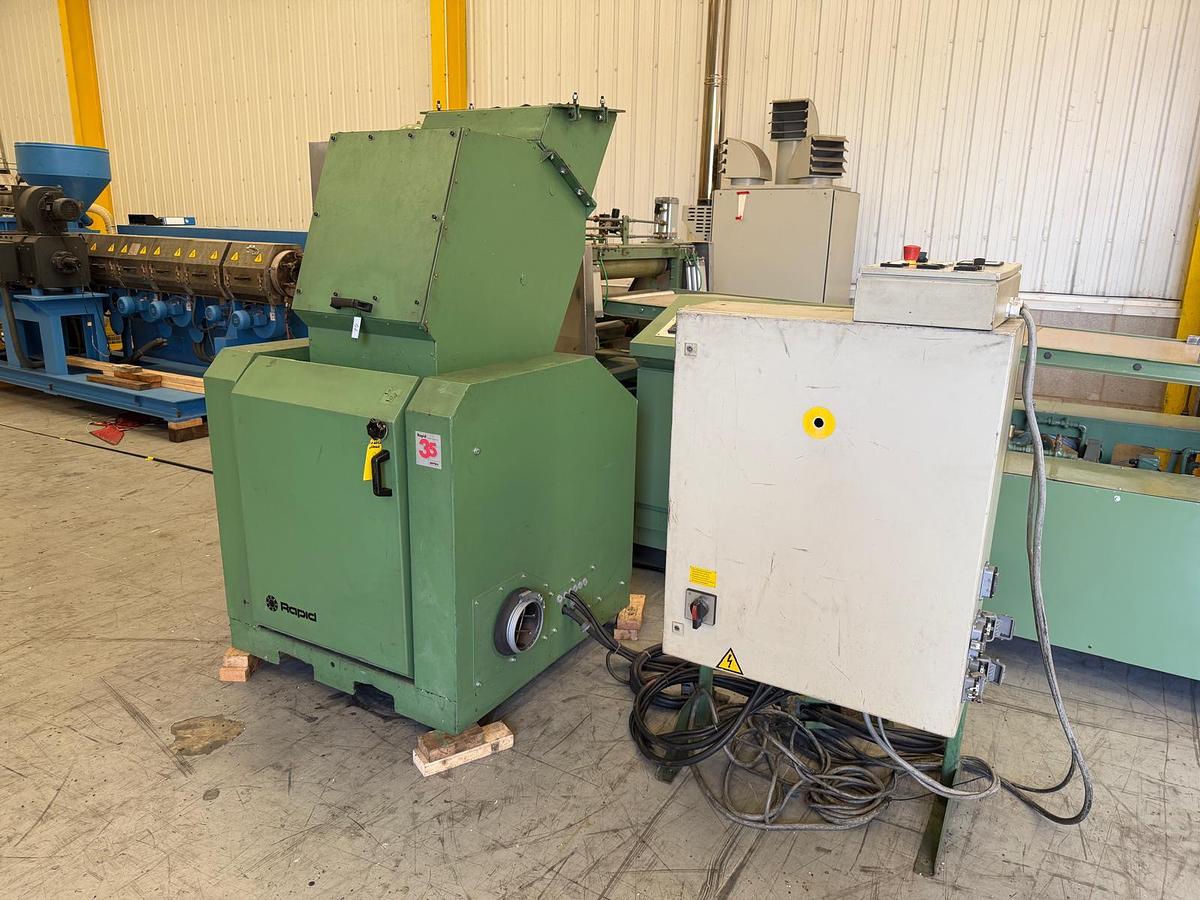 Used 450mm x 350mm Rapid model 3545 KUP granulator soundproofed with 22kw motor.