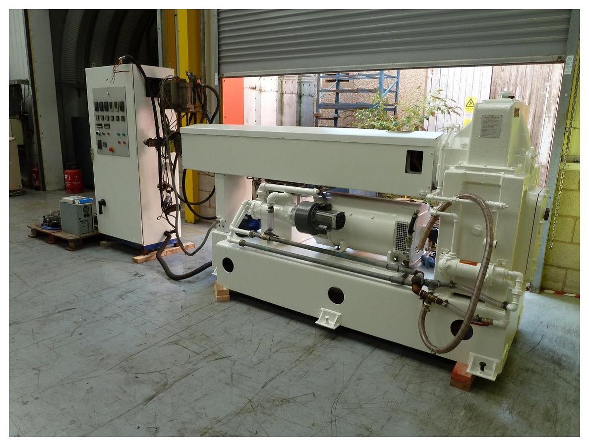 Used 63mm Welex Coextruder, Model 25V, 30D vented and plugged, approx 50HP DC motor, Modernised control panel