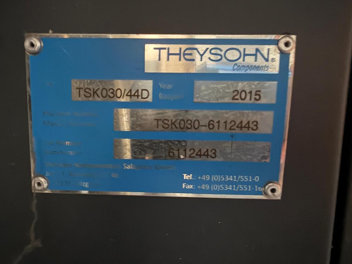 Used 30mm Theysohn TSK030 44D co rotating twin screw compounding extruder with strand pelletiser. 2015