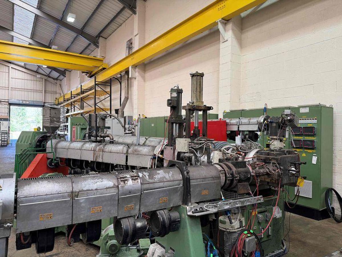 Used 1800mm Wide Kuhne Coextrusion Sheet Line. 150mm, 70mm, 45mm Extruders, Edi Die, 1800mm X 500mm Diameter Roll Stack, Haul Off Guillotine 1995