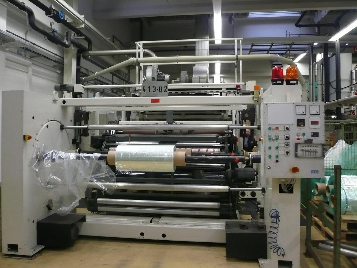 Used 1600mm wide PP/PE cast film line with 120mm extruder, flex lip die. 1600mm x 500mm cast 2 roll stack, haul off and winder.