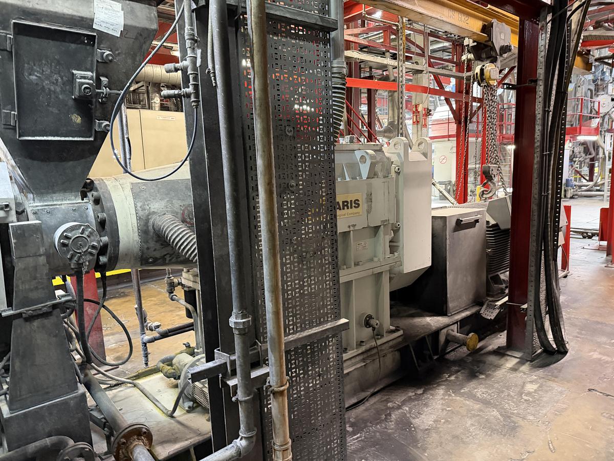 Used 130mm Maris TM133MV twin screw compounding line. 340rpm max. 710kw motor. Gala Model 7 underwater pelletiser. Ktron feeders