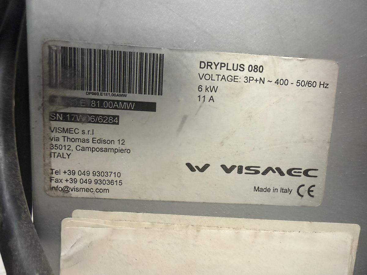 Used 300litre Vismec model Dryplus 080 6kw. Dehumidifying dryer 2017