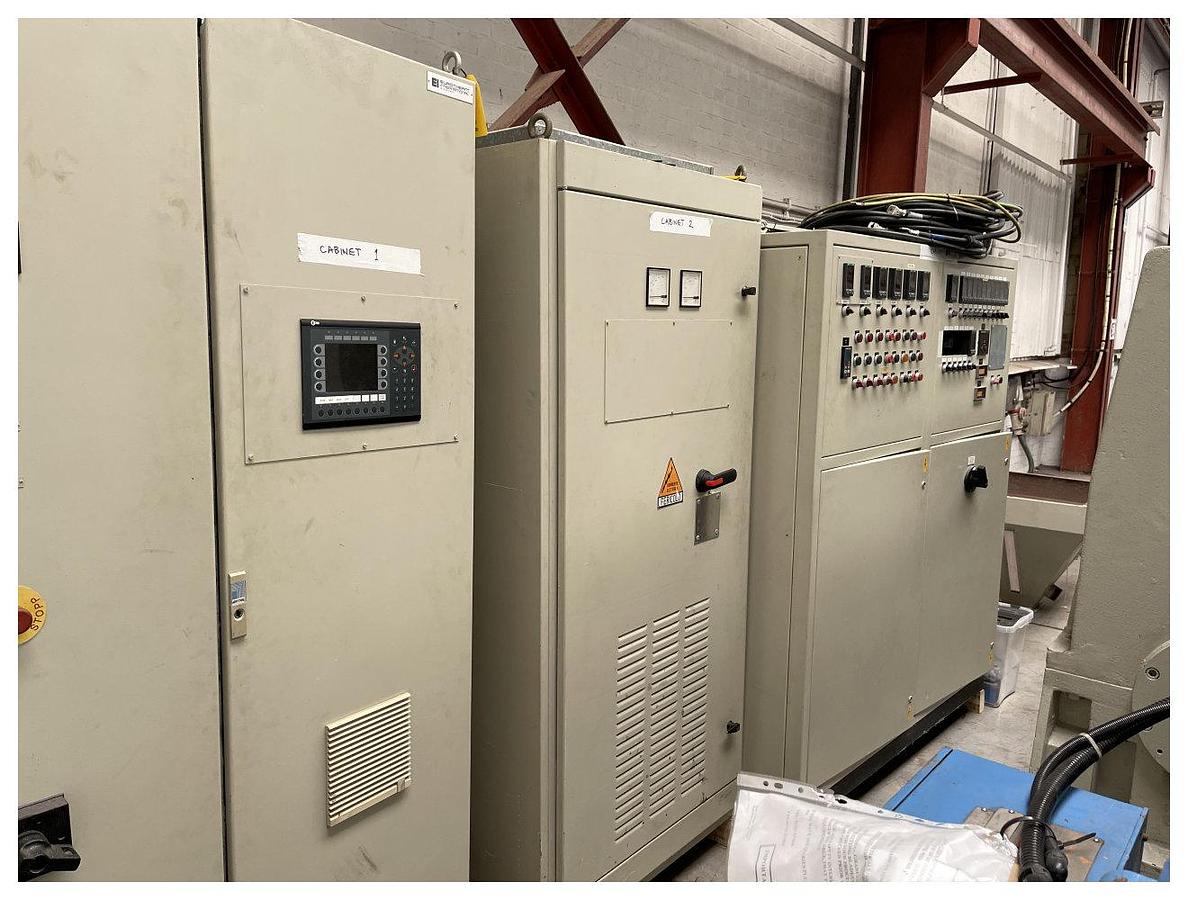 Used 120mm OMV single screw extruder vented 36D with screen changer and Maag model 90 gear pump with 20kw dc motor.