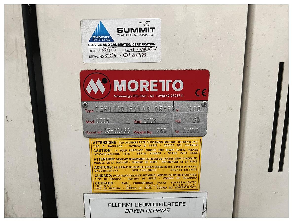 Used 500 Litre Moretto Model 0205 Dehumidifying Dryer 2003