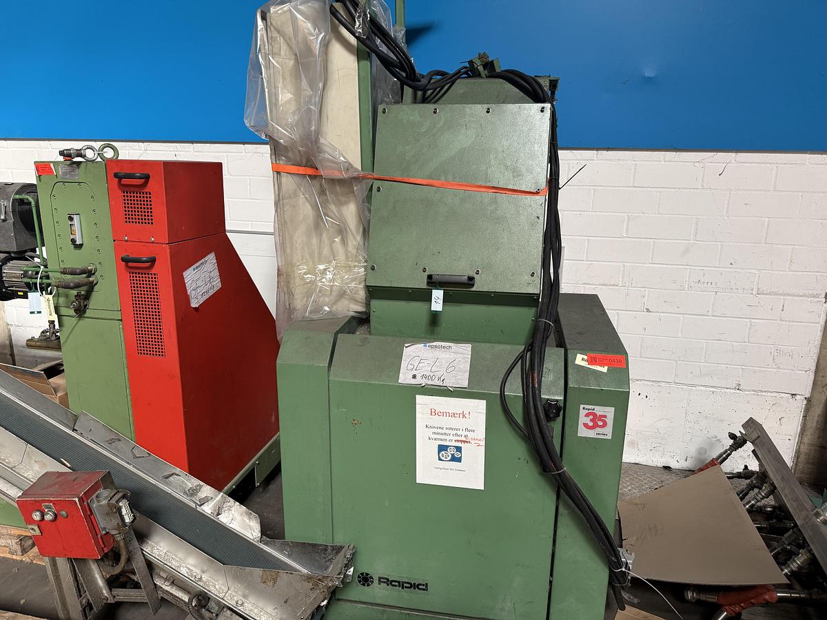 Used 450mm x 350mm Rapid model 3545 KUP granulator soundproofed with 22kw motor. 