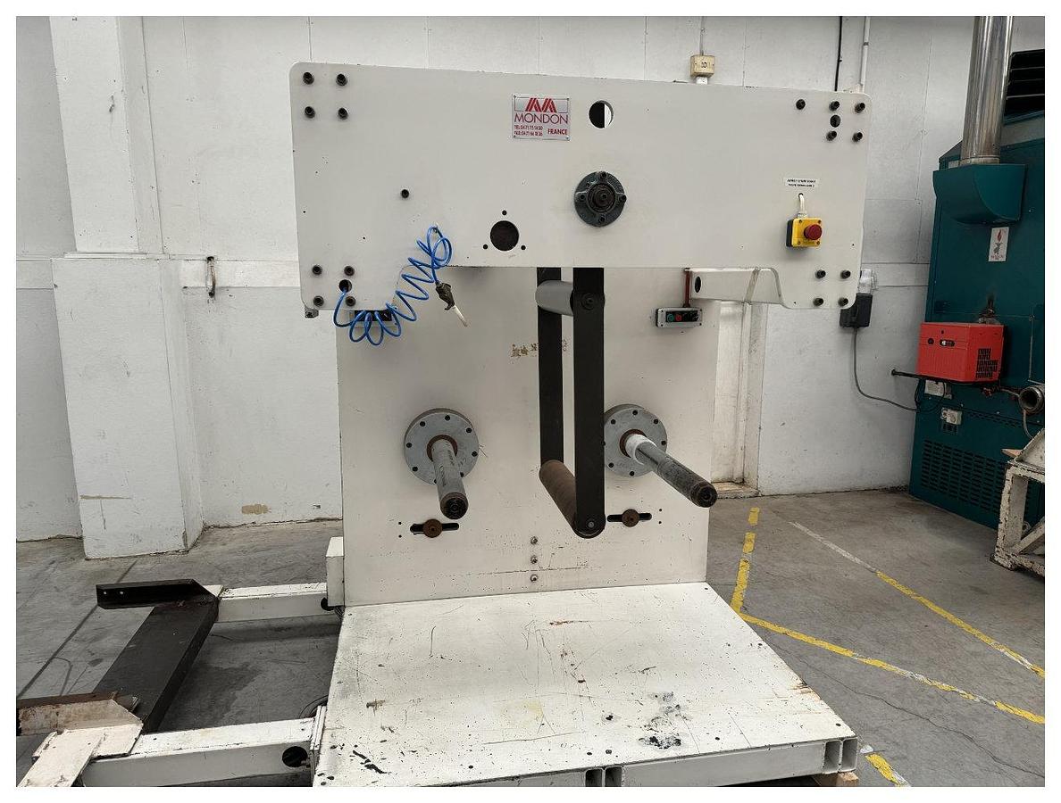 Used 800mm Wide Mondon Dual Station Winder. 500mm Max roll diameter 500mm. Model 1711 1998. PET/PP sheet