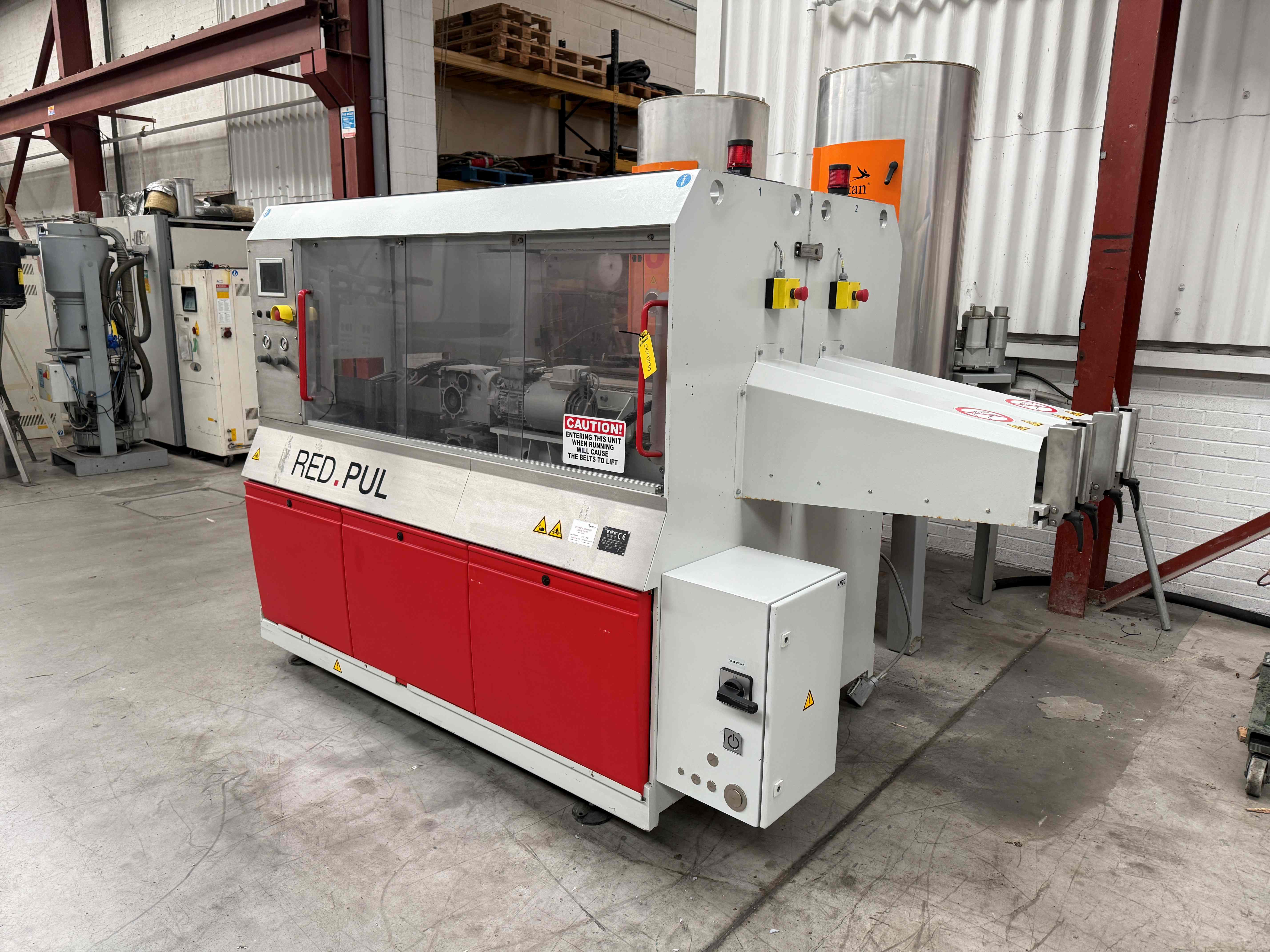 Used 200mm wide Greiner model RED.PUL 08/20-200B-DUAL-II Dual Pull Haul Off Unit. 2018