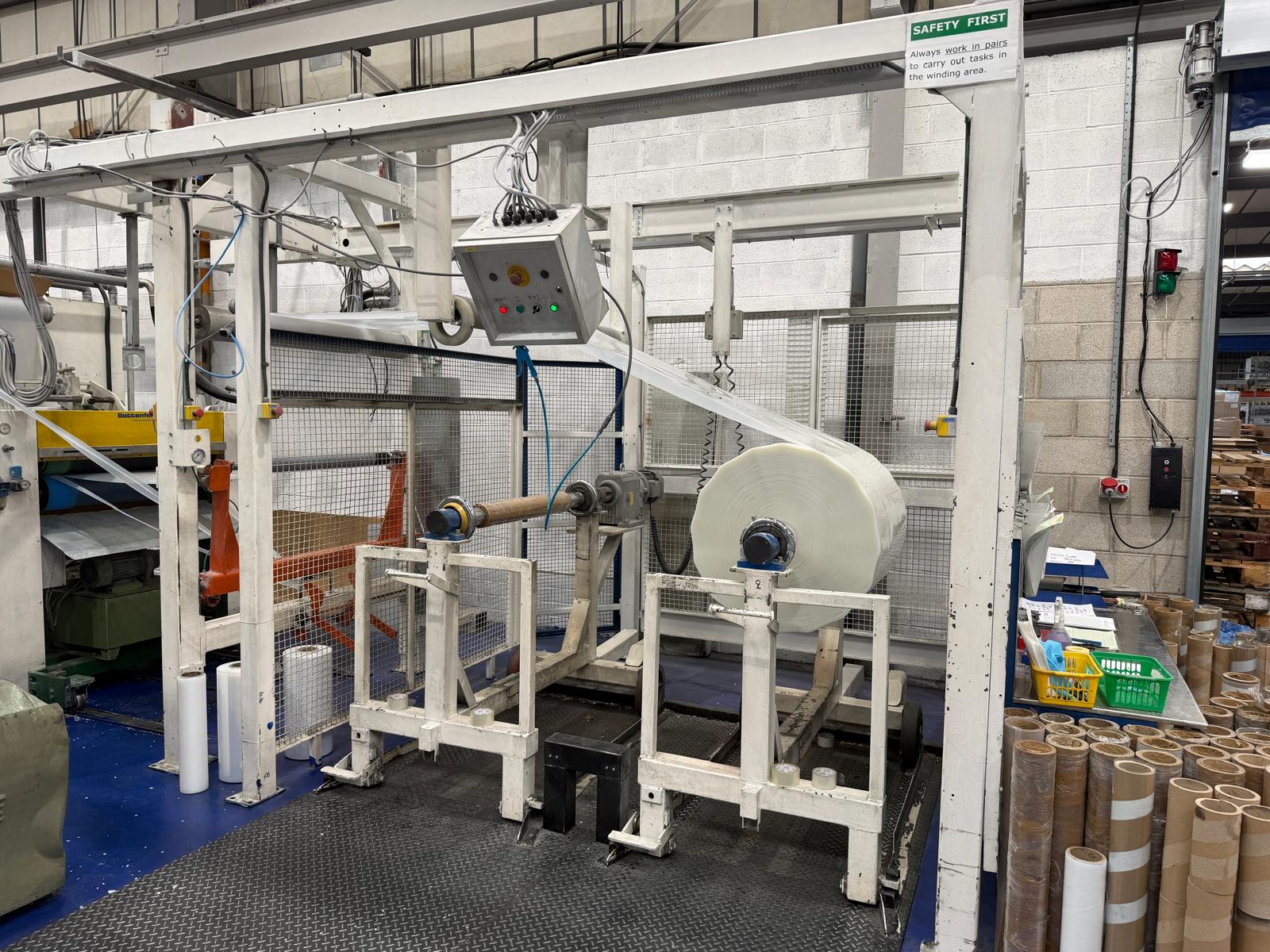 Used 1000mm wide Battenfeld sheet extrusion line. 120mm extruder, gear pump, 900mm die, 1000mm x 450mm stack, haul off 2 station winder.