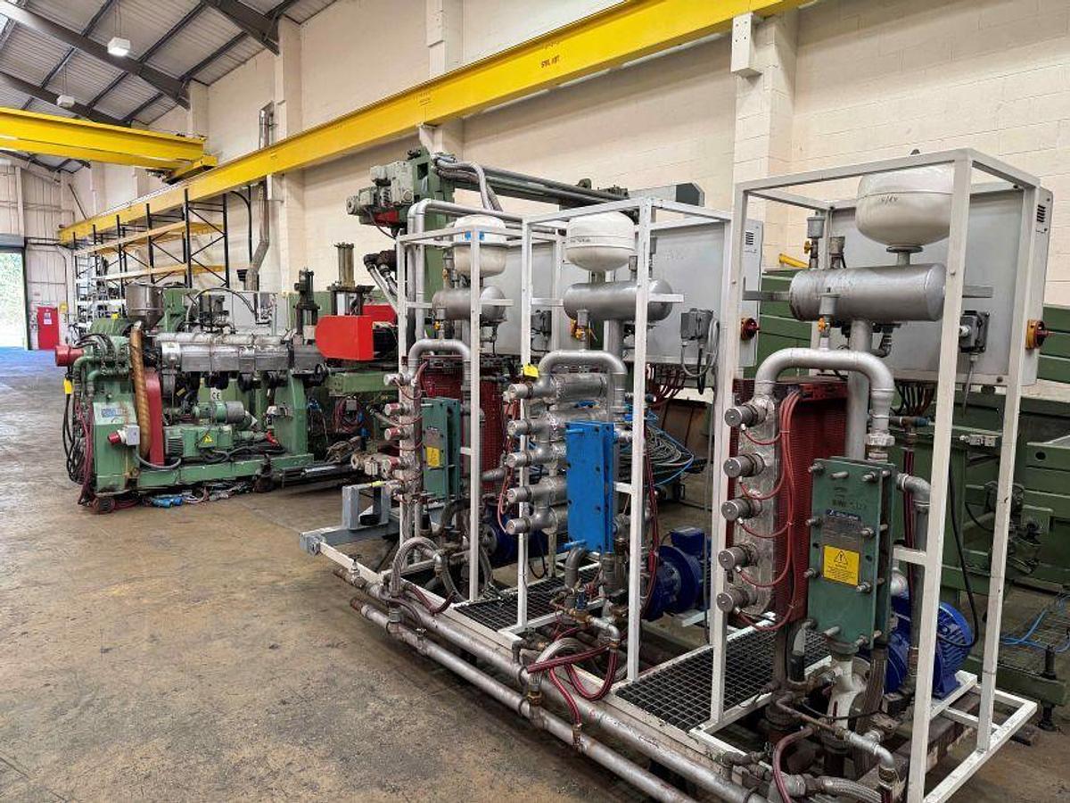 Used 1800mm Wide Kuhne Coextrusion Sheet Line. 150mm, 70mm, 45mm Extruders, Edi Die, 1800mm X 500mm Diameter Roll Stack, Haul Off Guillotine 1995