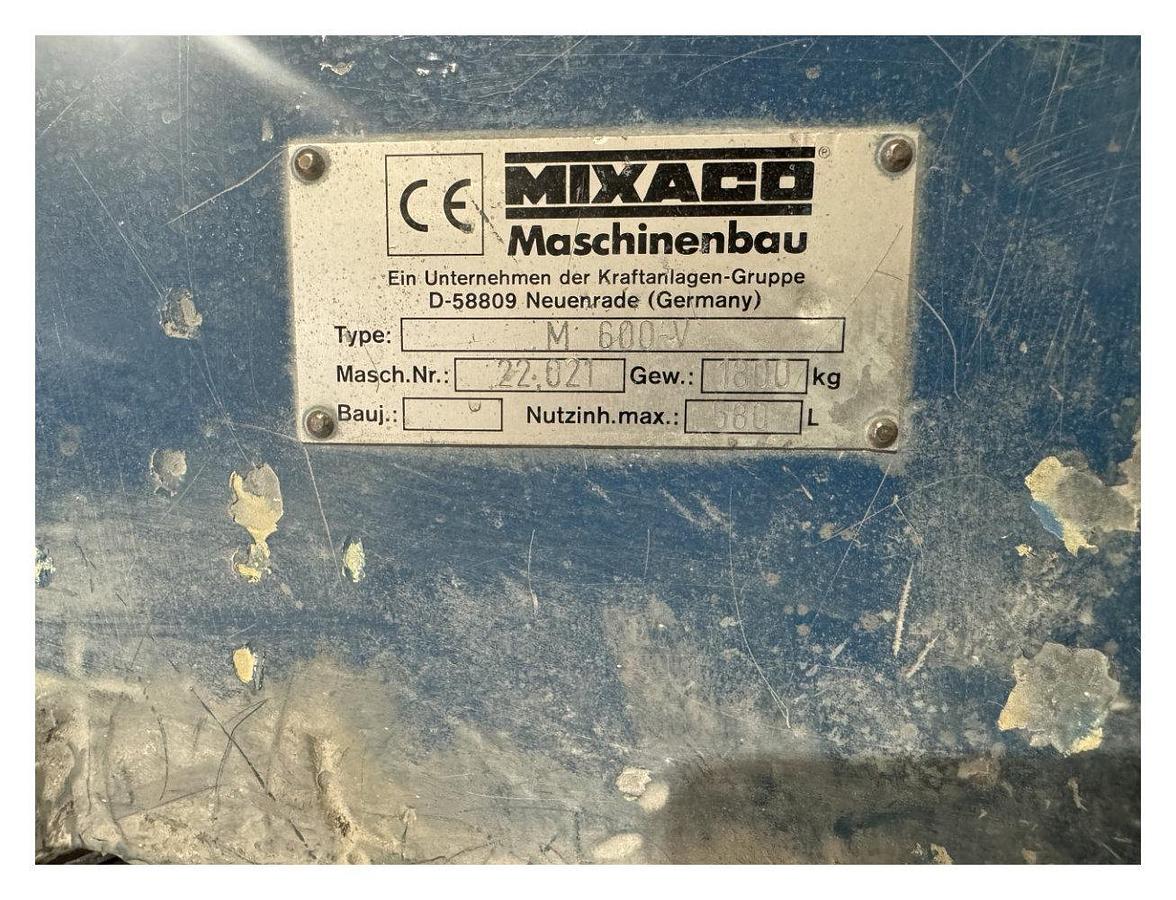 Used 600ltr Mixaco High Speed Mixer. Model M600 V 580 max capacity. 30 Hp motor.  Stainless steel mixing chamber pneumatic discharge valve.