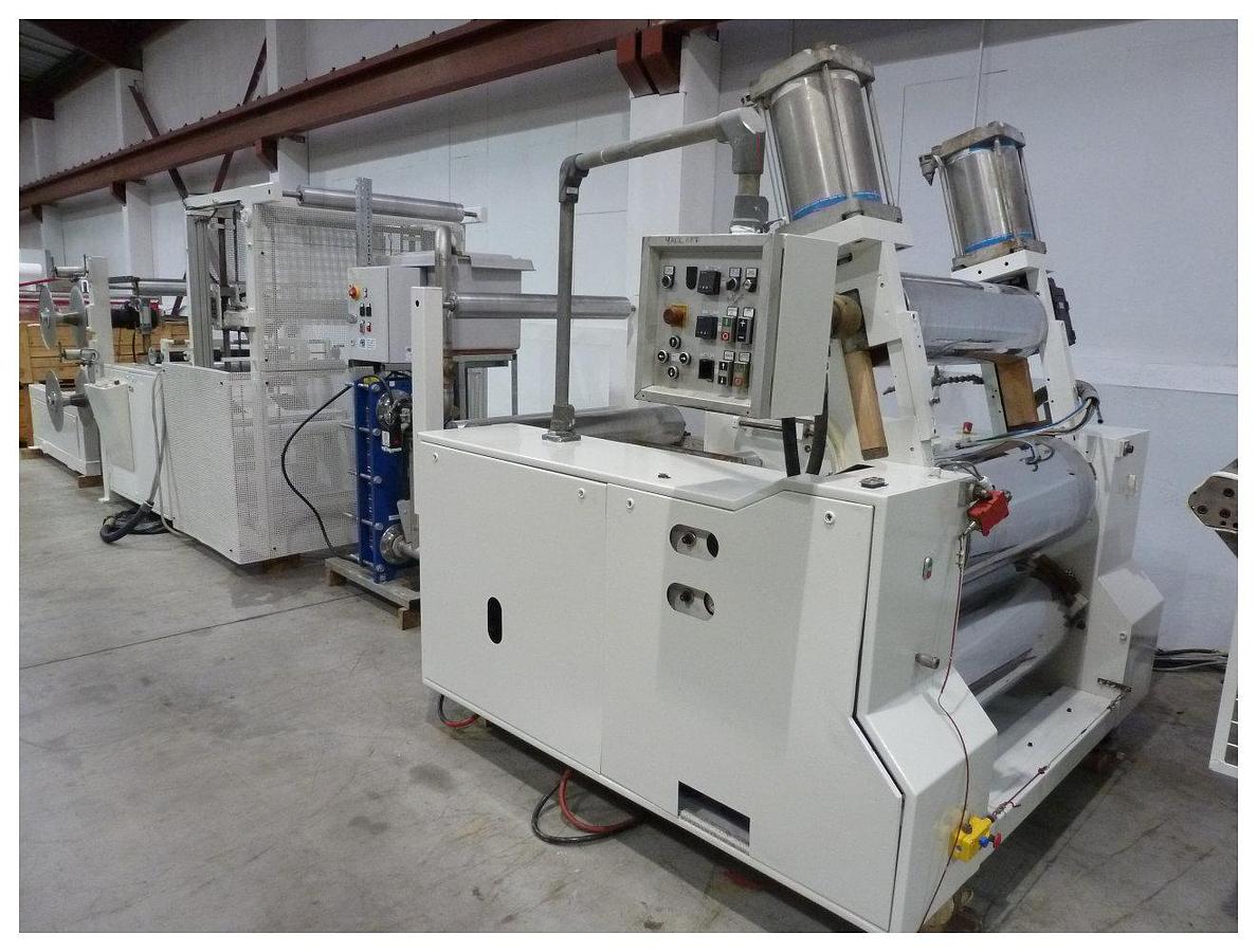 Used 1040mm  Diamat PET/PP sheet extrusion line. 120mm extruder, g/pump double pot screen /changer, 910mm die, 1040mm wide stack, haul off, winder