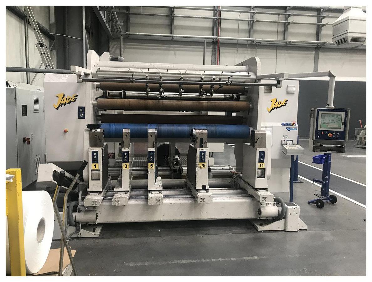 Used 2030mm wide Ashe slitter rewinder with max mill roll of 1200mm. 450mpm max speed 254mm minimum slit. Shaftless unwind. Centre/Centre surface rewind 2008