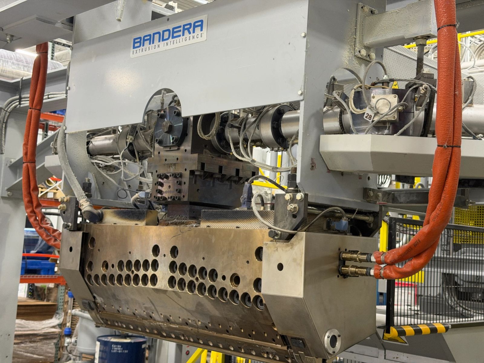 Used 1000mm wide Bandera PTI coextrusion PET sheet line for 0.3mm to 1.2mm sheet 2017