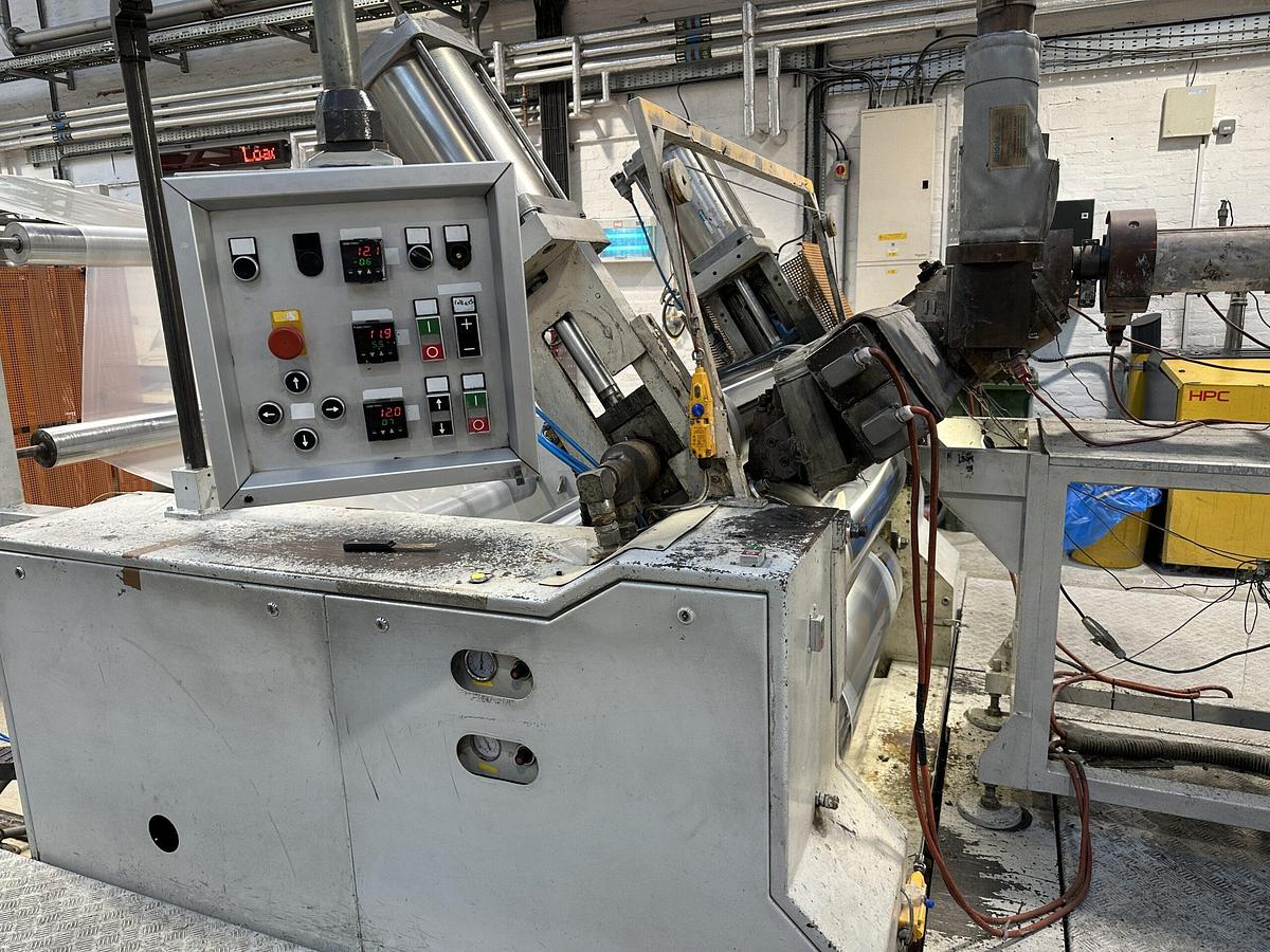 Used 1200mm Wide Diamat Coextrusion Sheet Line With 125mm and 70mm Extruders, 1200mm Calender, Edge Trim, Haul Off accumulator 4 Station Winder 2000