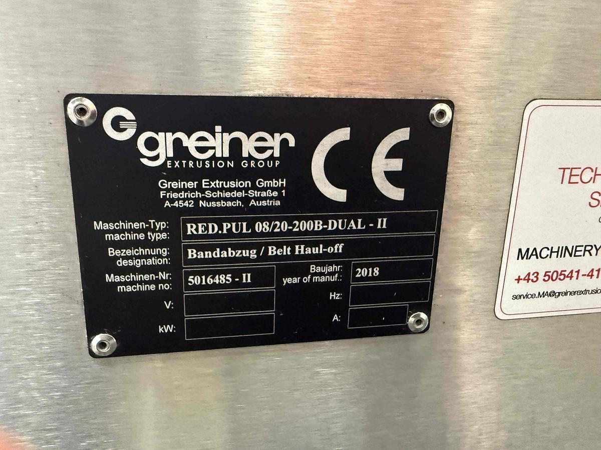 Used 200mm wide Greiner model RED.PUL 08/20-200B-DUAL-II Dual Pull Haul Off Unit. 2018