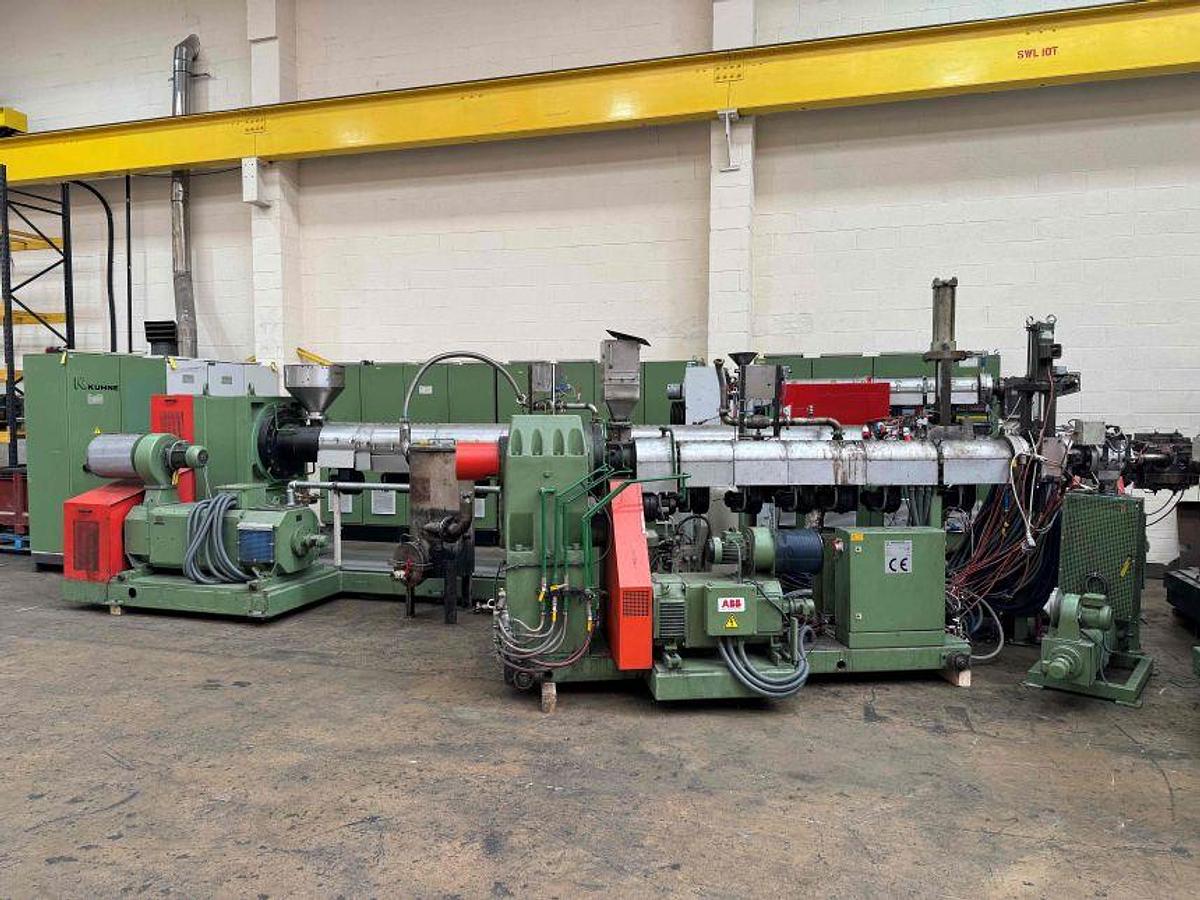 Used 1800mm Wide Kuhne Coextrusion Sheet Line. 150mm, 70mm, 45mm Extruders, Edi Die, 1800mm X 500mm Diameter Roll Stack, Haul Off Guillotine 1995