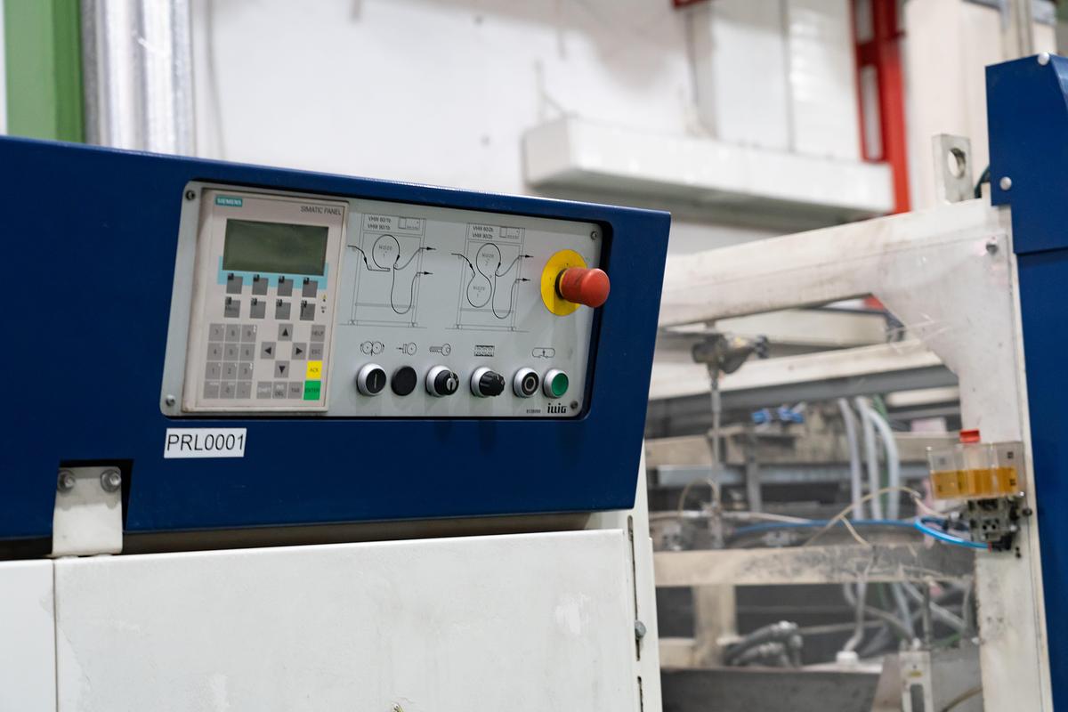 Used Complete PP PS PET Illig RDM 75K and 80K factory comprising 4 in line thermoformers with Amut extrusion systems, Illig thermoformers and stacking. Complete suite of tooling. 2007-2010