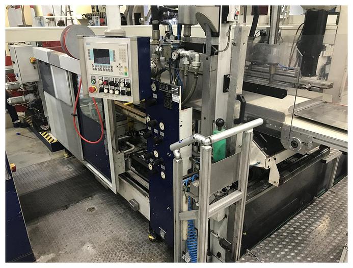 Used 600mm wide Gabler model D600 lid forming machine 1998 Max 35mm positive forming, 15mm max negative forming. 600 x 320mm foming area. 1998