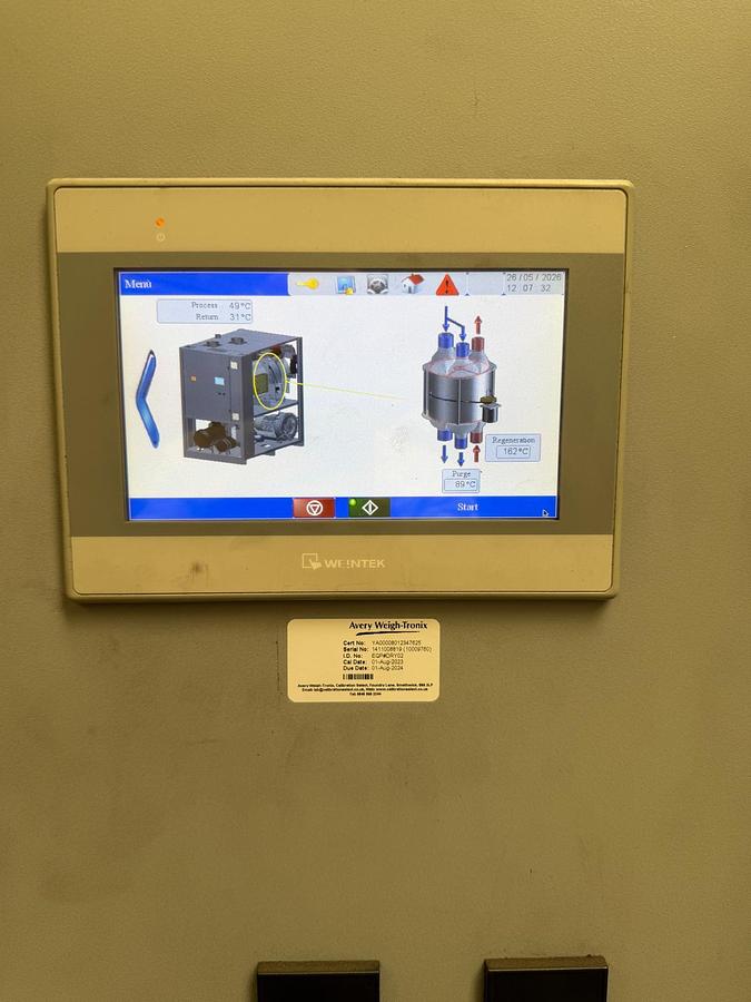 Used 2000 litre Plastic Systems insulated hopper model H2000 with Desiccant dryer model DW1200i CS TCHC