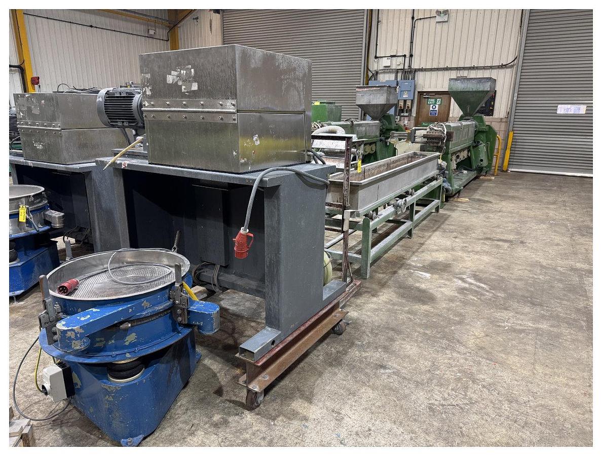 Used 85mm Pelletising Line. 85mm Kweenb Extruder 2007 . 360mm Wide Water Bath. Air Knife.Pelletiser. Gough Classifier.