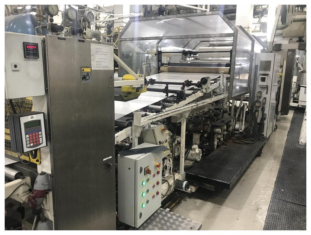 Used 1670mm wide Welex coextrusion sheet line with 120mm, 63mm Welex extruders, ABC feedblock 1700mm die, 1650mm roll stack, pump group, haul off guillotine